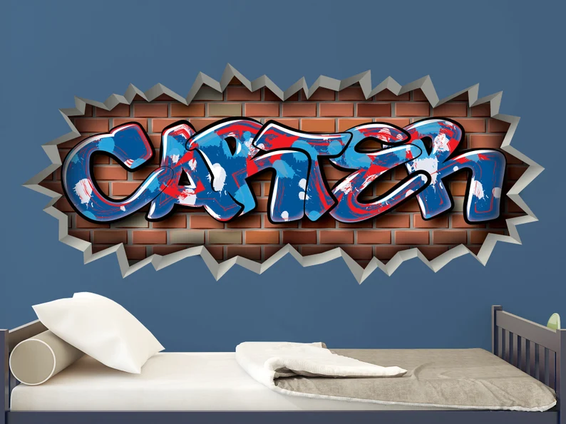 Custom Name Graffiti Removable Brick Wall Teen Room Decal
